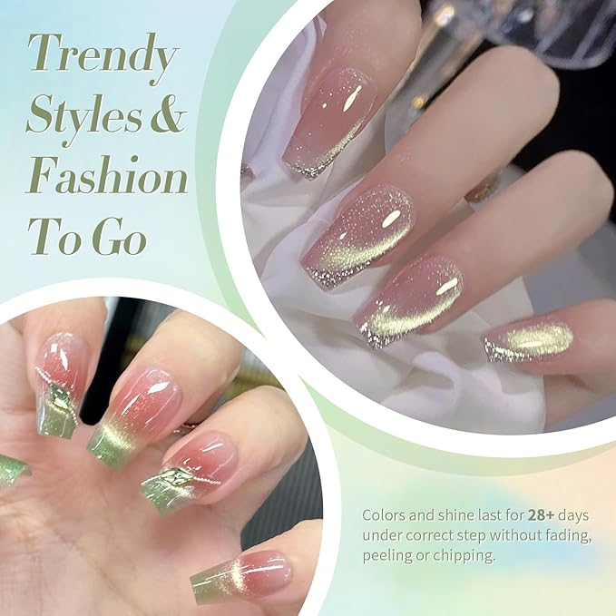 Born Pretty Cat Eye Magnetic Gel Nail Polish Shimmer Glitter Holographic Aurora Spring Summer Pink Green Blue Translucent Gel Polish Set Manicure Nail Art DIY at Home