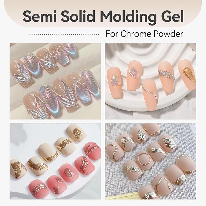 Born Pretty 3D Sculpting Gel for Nail Art,No Wipe Semi-solid Modeling Gel for Rubbing Chrome Nail Powder, Sticking Rhinestones and Nail Stamping