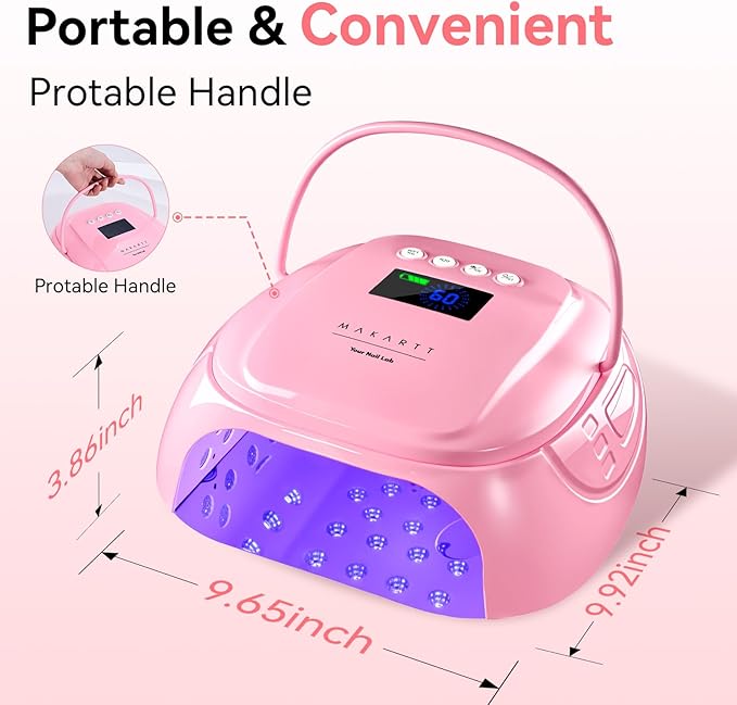 Makartt UV Nail Lamp – 30W Fast Curing UV Light with Handle Rechargeable Cordless Nail Dryer for Gel Nail Polish with 45 Beads Dual Lights 4 Timers LCD Smart Sensor for Nail Art Design(Pink)
