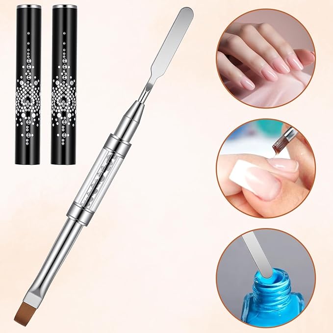 Sibba 3 PCS Double Ended Nail Art Brushes Set French Manicure Art Brushes Nails Design Detailing Painting Drawing Liner Brush Pen & Stainless Steel Cuticle Pusher Cleaner Nail Builder Polish Gel Brush