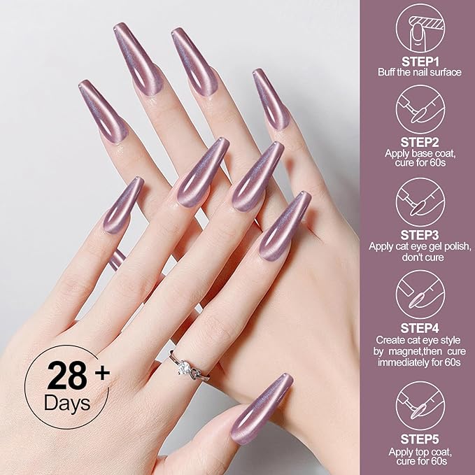 8Pcs 12ML Cat Eye Soak Off UV LED Gel Nail Polish Flower and Grass Series,Green Crystal Mint Tea Soft Pink Glitter Cat Eye with Magnet