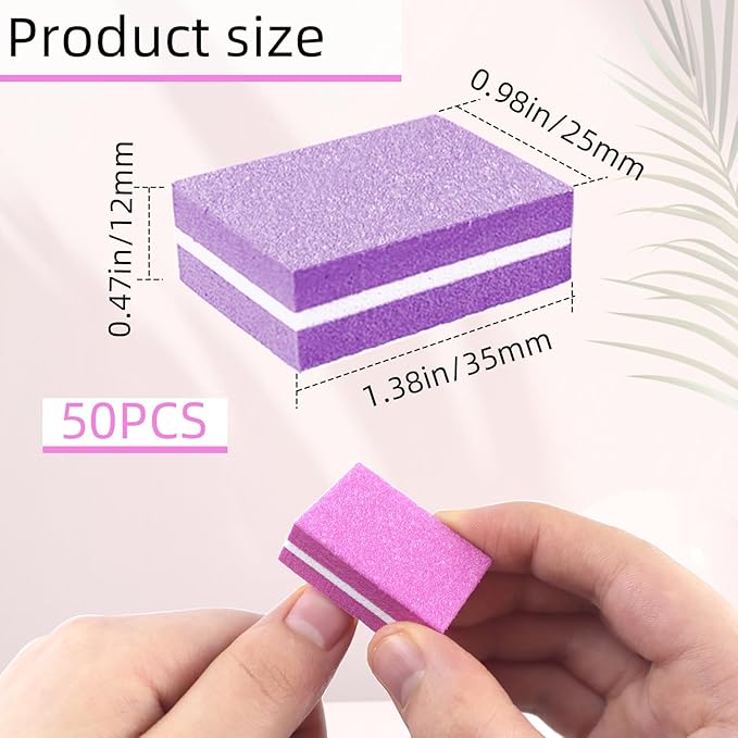 50 Pack Nail Buffers,100/180 Grit Mini Buffer Block, Mini Nail Files for Acrylic & Natural Nails,Double-Sided Buffing Blocks for Manicure & Pedicure, Salon & Home Use (Multi-Colored)