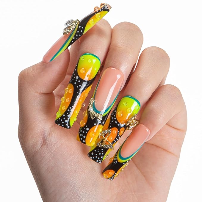 LOVFUL Mid Length Press on Nails Butterfly Confessions | Handmade Acrylic Press ons | Reusable Fake False Nails | Square Mid Length 1.7 in | H630-S