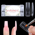 Outopen 150pcs Long Coffin Nail Forms for French Nail Extension, Thicken Clear Coffin Nail Mold for Polygel Acrylic Extension, Full Cover Fake Press On Nail Molds, 15 Sizes