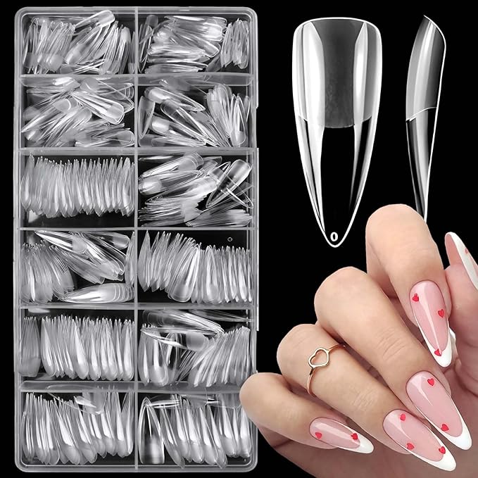 LoveOurHome 600pc Stiletto Nail Tips Fake Nails Clear Press on Nails Long Stiletto Acrylic Nail Tips Full Cover Soft Gel Artificial Fignernails Long Pointy False Nail for Gel Acrylic Nail Extension