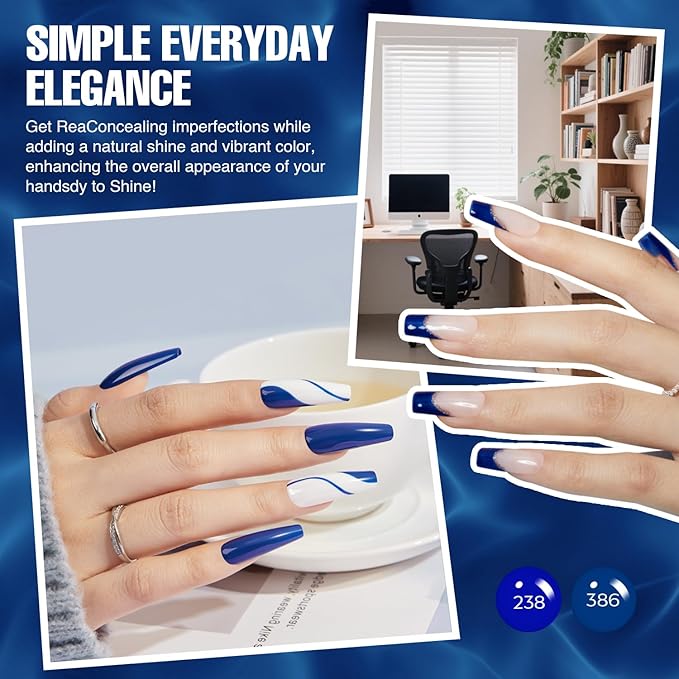 MEFA Blue Gel Nail Polish Set,6 Colors Midnight Navy Sapphire Blue Nail Polish Azure Glitter Dark Shades Starter Kit Soak Off Shimmer Gel Nail Art Design DIY Salon Manicure Holiday Gift for Women