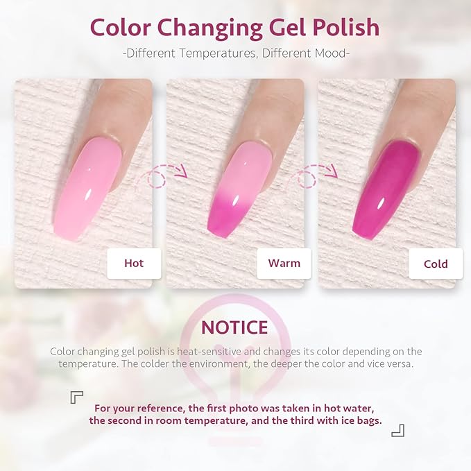 GAOY Color Changing Gel Nail Polish Set, 6 Temperature Mood Changing Colors Red Pink Purple, Soak Off UV Light Cure Gel Polish for Salon and Nail Art DIY at Home