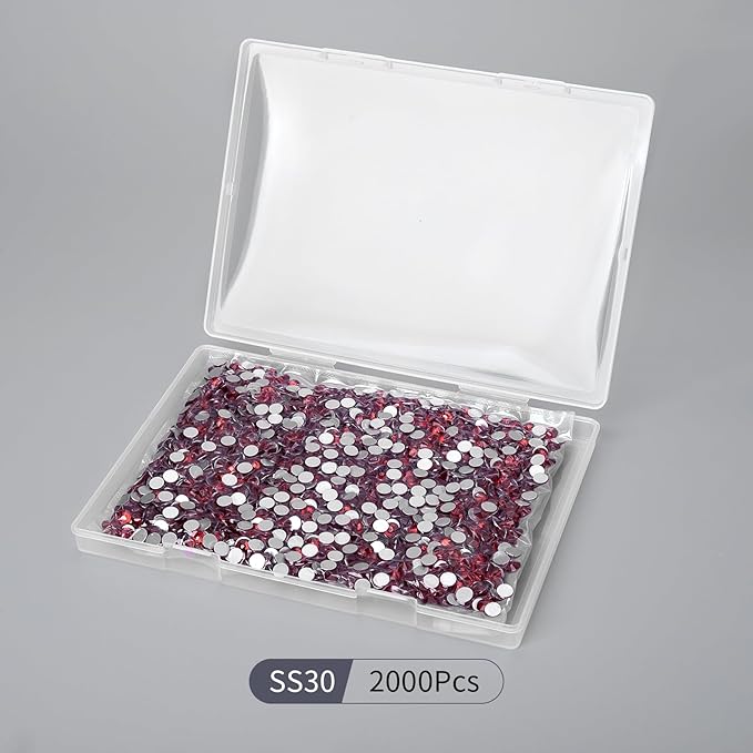 2000PCS Dark Red Rhinestones Bulk, Flat Back Crystal Glass Stone Round Gems,SS30, 6.4-6.6mm
