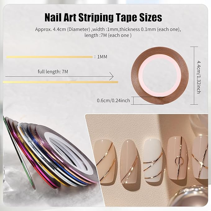 Nail Art Brushes Set,Nail Art Kit for Beginners,Brushes Dotting Pens with Striping Tape,Mini Caviar Beads,Rhinestones,Pearls,Foil Flakes,Sequins,Stickers Manicure Design Tools (White)
