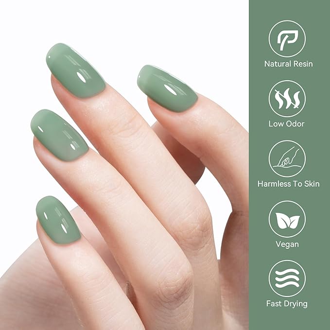 MEGIOR Olive Green Gel Nail Polish 0.5 Fl Oz Green Long Lasting Soak Off UV LED Lamp Light Curing TPO Free Gel Polish Kit for Salon and Nail Art Starter Manicure DIY at Home