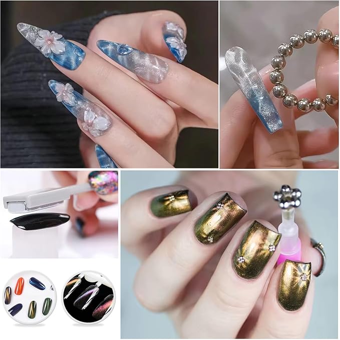 49 Pieces Cat Eye Magnet for Nails Magnetic Beads Cylindrical Strong Nail Magnet Multi-Functional Nail Magnet Double Ended Magnet Wand Magnet Stick Nail Magnet Beads Cat Eye Gel Nail Polish