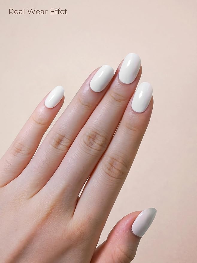 Real Gel Nail Strips (No UV Light Needed) - 44Pcs Salon Quality Nail Stickers - Long Lasting Polish Wraps for Women, Easy Apply & Remove (White)