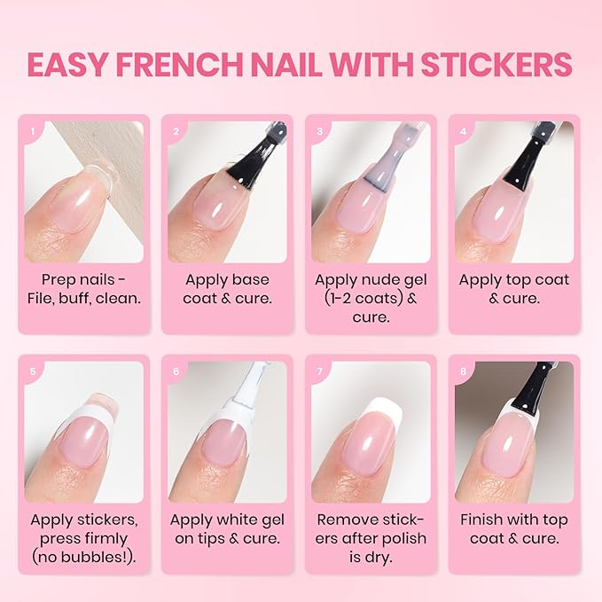 Beetles French Tip Gel Polish - Blush Moonlight 15ML with French Tip Stickers, Hema Free White Light Pink Gel Nail Polish, Same Color Bottle, Soak Off UV LED Lamp French Nails Art for Spring Nails