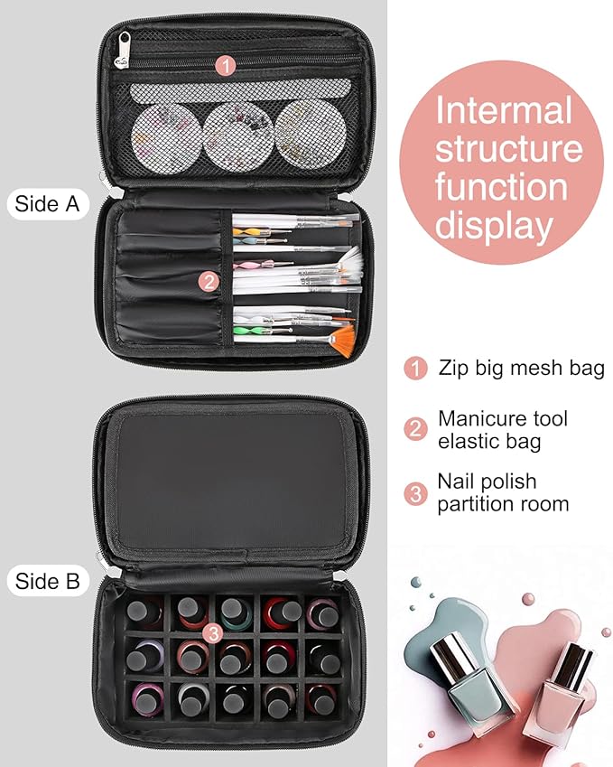 Marble Nail Art Set - Organizer with Compartment, Travel Case, Nail Tool Bag, Holder, Manicure Set Accessories