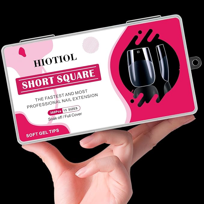 Short Square Nail Tips, 360Pcs Soft Gel Full Cover Nail Tips for Soak off Nail Extensions, Half Matte Clear False Gel Nails for Salons and DIY Nail Art, 15 Sizes