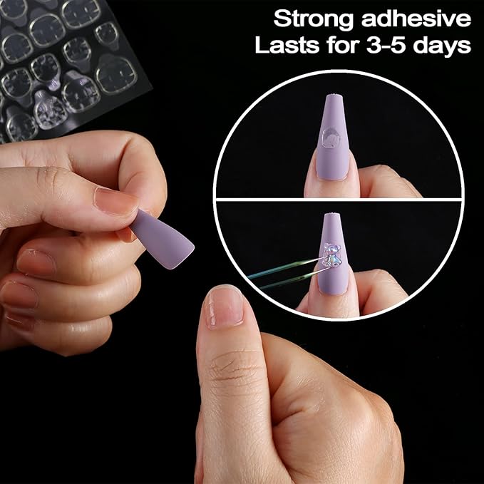 Laza 720 Pcs Thin Breathable Adhesive Tabs Fake Nail Glue Sticker 30 Sheets Super Sticky Double Sided Tips (Germany Jelly Gel) Flexible for Acrylic False Nails Manicure Tape