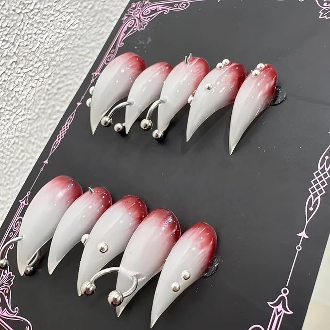 Halloween Press Claw on Nails Long Short Medium Curved Stiletto Handmade Gothic Design Horror Vampire False Nails Dragon Cat Claw Press on Nails Glossy Glue on Nail Thick Acrylic False Nails