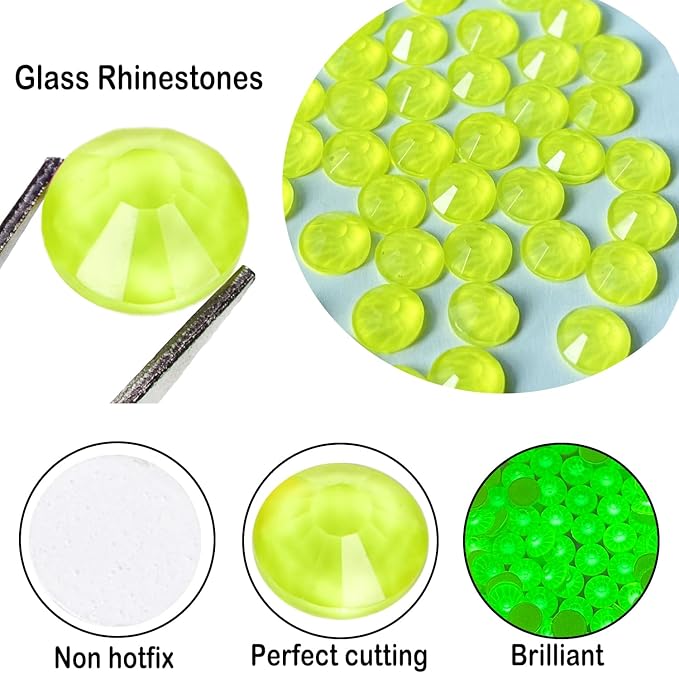 Flatback Glass Rhinestones,Bedazzler Gems 288pcs Non Hotfix Crystal Rhinestones for Nail Charms Crafts Clothes Tumblers,Yellow Neon,SS30