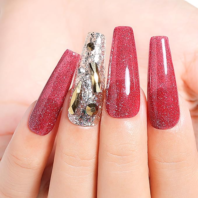 AIMEILI Gel Nail Polish Soak Off U V LED Hema Free Red Glitter Colors for Christmas Nail Art DIY 12 x 8ML-Kit Set 28