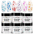 AZUREBEAUTY Dip Powder Nail Transparent Crystal Dried Flower Spring Set, Blue Purple Pink Yellow 6 Colors Natural Real Clear Dipping Powder Starter Kit Nail Art Manicure Salon, No Need Nail Lamp Cured