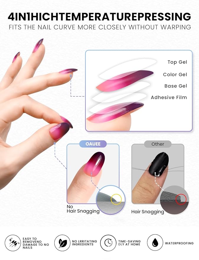 Semi Cured Gel Nail Strips | Built-In Gel Top Coat | UV Light Required | Salon Quality, Easy Application And Removal (Ethereal Fuchsia）