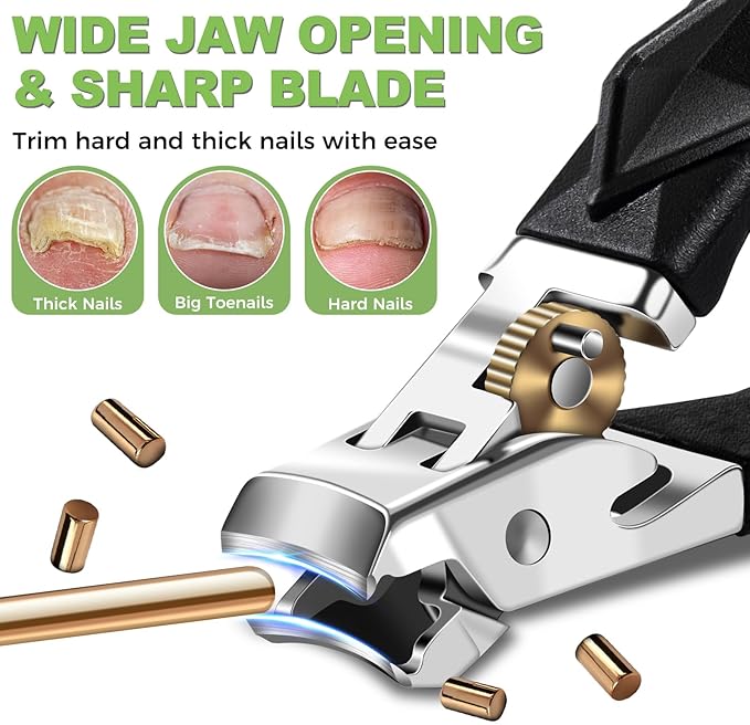 Toenail Clippers for Thick Toenails, Toe Nail Clippers Set for Men, Wide Jaw Opening Nail Clippers, Heavy Duty Ingrown Toenail Clippers Nail Cutters, Ultra Sharp Slanted Nail clippers with Long Handle
