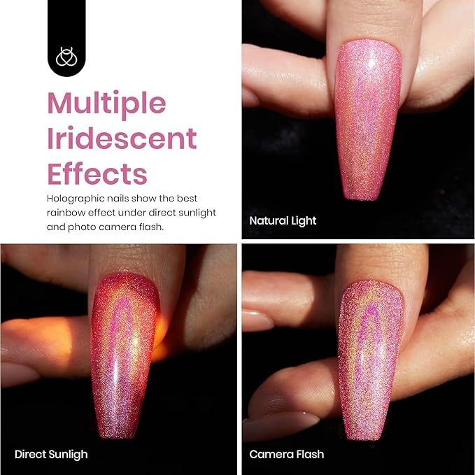 Beetles Pink Glitter Gel Polish – Paradise Twilight Gel Nail Polish, Reflective Glitter Shimmer Pink Flash Dimond Mermaid Unicorn Effect Valentines Nails Soak Off UV LED 15ml
