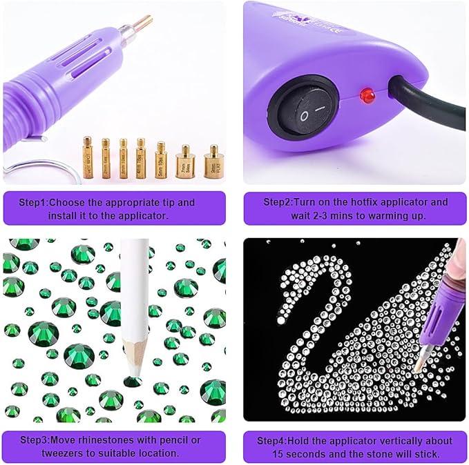 Blinginbox Hot Fix Applicator Tool, Hotfix Rhinestone Setter Bedazzler Kit with Rhinestones, Kit, Hot Fixed Wand for Clothes Clothing Fabric Crafts, 4000 Pcs, AB Crystal, Clear,7 Gems Sizes