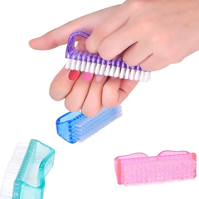 EBOOT 4 Pieces Handle Plastic Nail Brush Nail Hand Scrubbing Cleaning Brush(Green,Pink,Purple,Blue)