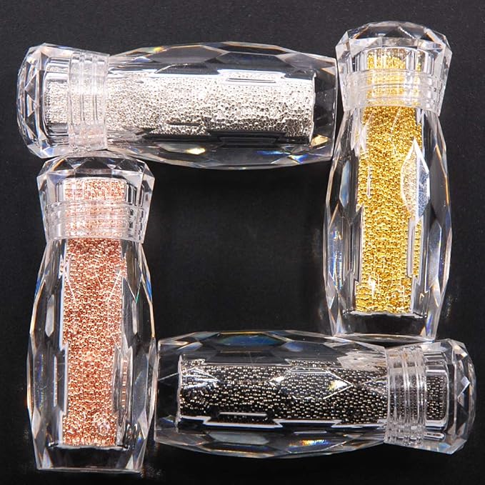 0.8MM Metallic Caviar Nail Beads The Shape Of Round For Nail Art Decoration 3D Metal Nail Ball Set Of 4