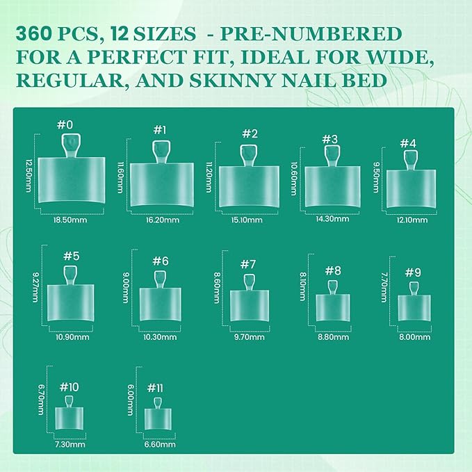 Square Toe Nail Tips - Half Cover for Wide Short Nail Beds, Matte Pre-shaped Fake Toenails Gel Press on Nails Extensions Home DIY Nail Salon, 12Sizes 360PCS