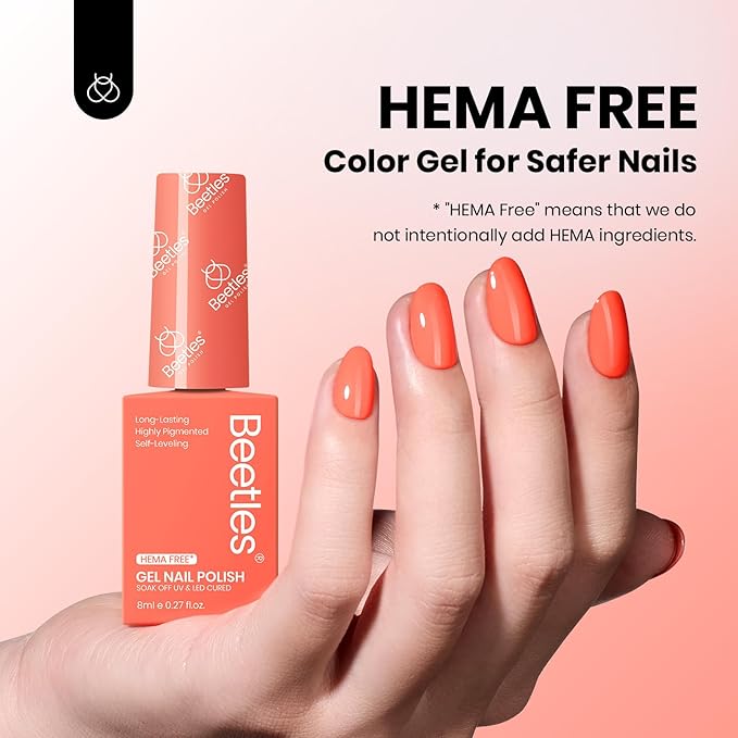 Beetles Coral Orange Gel Polish - 8ML Hema Free Neon Light Orange Peach Coral Gel Polish Passionate Fireworks Soak Off UV Colorful Bottle Nail Art Manicure Spring Easter