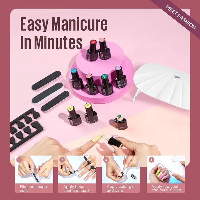 MEFA 19 Pcs Gel Nail Polish Kit with U V Light, 12 Colors Burgundy Red Polish Set Champagne Gold Glitter Nail Polish Soak Off Purple Manicure Tools Beginners Salon Nails Art DIY for Women