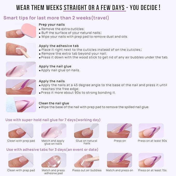 BTArtbox French Tip Press On Nails - Almond Ombre Press On Nails Medium, Glue On Nails with Glitters, Supremely Fit & Natural Reusable Stick On Nails in 15 Sizes, Twilight