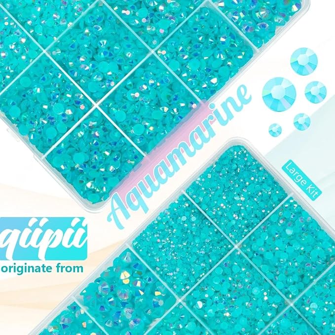 Aquamarine AB Resin Rhinestones w B7000 Glue for Bedazzling Crafting 2mm-6mm Lake Blue Flatback Jelly Gems Stones Diamonds Bedazzler Kit for Nails Face Eyes Makeup Tumblers Bottles DIY Crafts