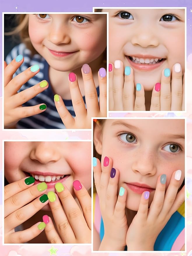 576 Pieces Kids Short Glossy Press on Nails, EBANKU Children False Nails 24 Colors Glossy Acrylic Nails Art Tip for Kids Short Full Cover Fake Nails for Women Girls