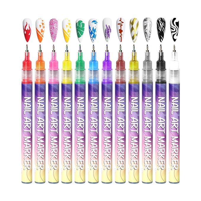 12 Colors Nail Art Pens Set With 500PCS Nail Form,New Nail Art Markers Polish Pen for Women Everyone, Nail Art Tools for Dotting Drawing Painting Point Liner DIY (1 set)