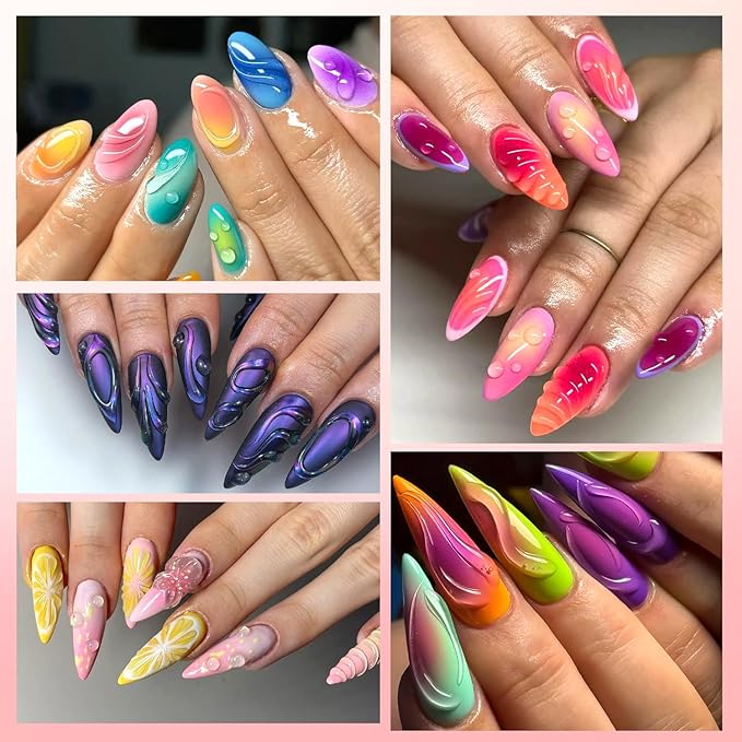 3D Gel Nail Art & Chrome Nail Powder Kit, 15g Clear Sculpting Gel No Wipe Molding Gels Glue with Gold Silver Metallic Mirror Effect Chrome Powder Manicure DIY Salon Home Use