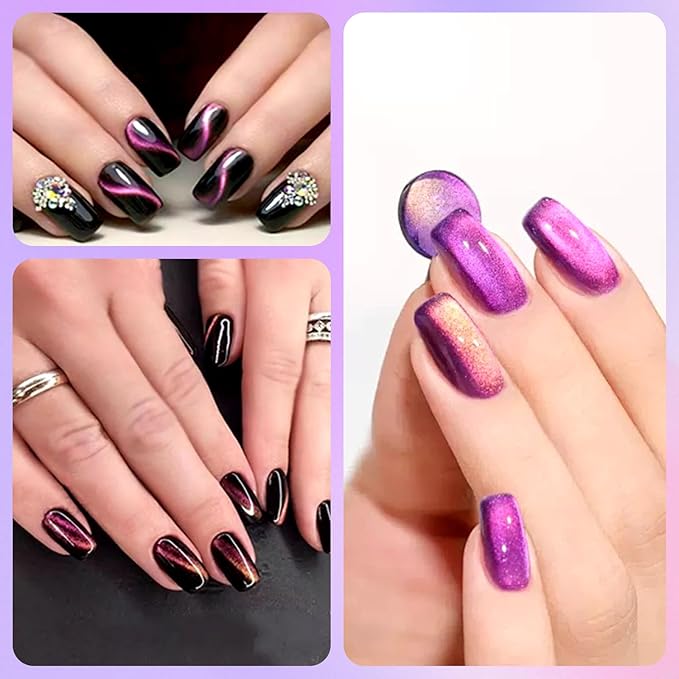 Laza 12 Pcs Nail Magnet Set, Super Strong Cylinder Magnet, Heart Magnet for Nails Double-head Magnet Wands for Magnetic Nails, 9D Galaxy Cat Eye Nail Art, Magnetic Nail Polish