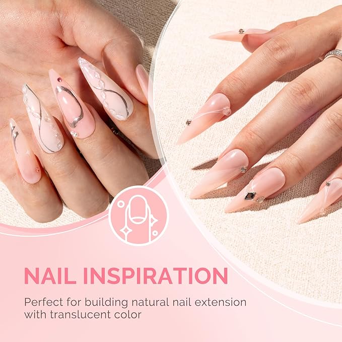 MelodySusie 2PCS 15ML Nude and Pink Builder Gel Set for Nails Thickening, Soak Off UV Extension Gel Rhinestone Glue in a Bottle for Nail Art Design Gift for Women DIY Manicure at Home
