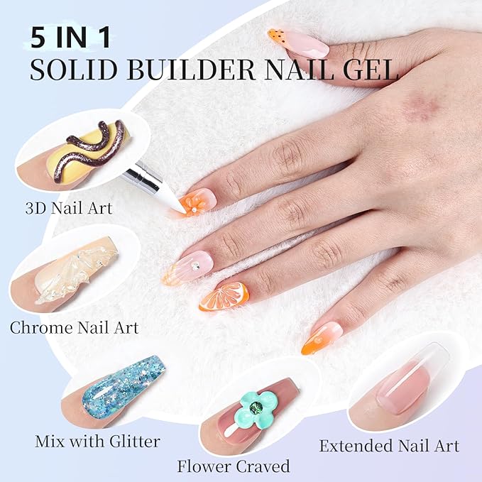 JEWHITENY 12 Colors Non-Sticky Solid Builder Gel Set:Sculpting Gel for 3D Nail Art, Extension & Nails Carving Salon-Quality Builder Nail Gels