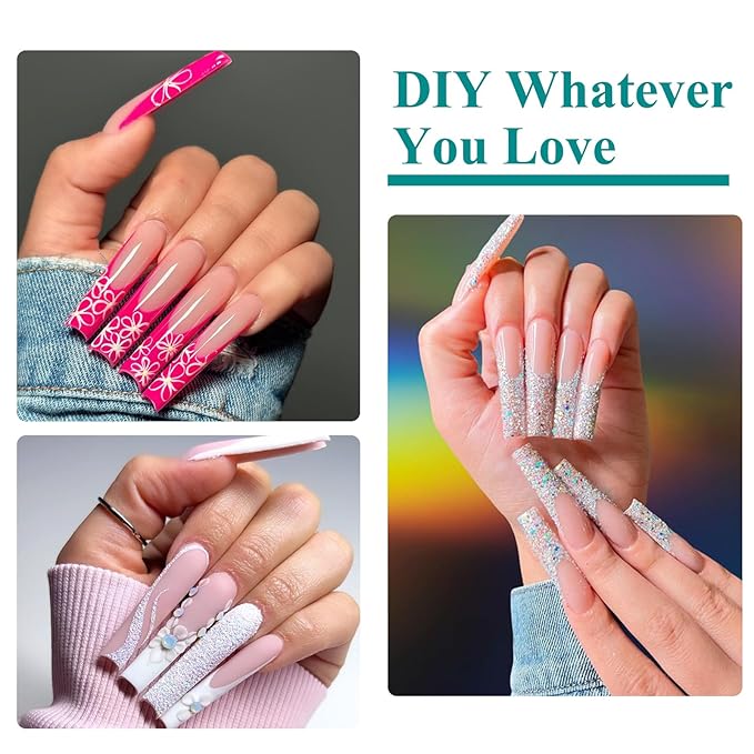 LIONVISON 3XL Clear NO C Curve Nail Tips for Acrylic Nails Professional, 240PCS Extra Long Tapered Square Nail Tips, 12 Sizes Straight Press On Gel Tips for Nail Salons Home DIY