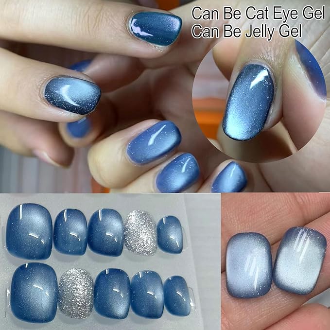Planet Cat Eye Gel Nail Polish, Jelly Glass Cats Gel Polish with Magnet Stick, Ceramic Magnetic Cat Eyes Gel Crystal Sock Off Nail Art DIY at Home- Neptune Blue