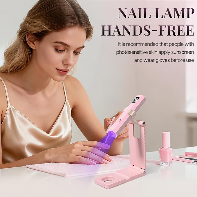 krofaue Mini Handheld UV Light for Gel Nails with Stand, Portable Rechargeable Nail Lamp with 2 Timers, Flash Cure for Rhinestone Glue Decoration at Home DIY, Travel