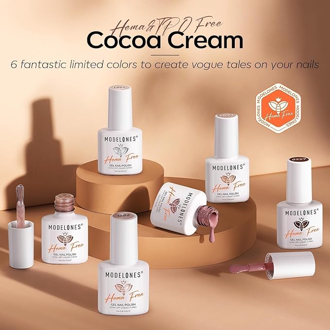 modelones Nude Hema Free Gel Nail Polish Set, 6 Colors Nude White Neutral Brown Skin Tone Beige Khaki Glitter Gel Polish Kit 2026 Spring Gel Nail Kit Polka Dot Nails Soak Off French Nail Art Manicure