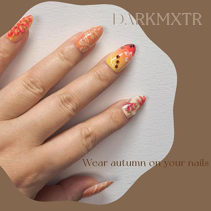 Spring Summer Press on Nails, Almond Fake Nails with 3D Flower & Butterfly Design, Glossy Acrylic False Nails with Rhinestones for Women Girls, 30Pcs