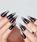 Morily Black Stiletto Press on Nails, 24Pcs Chrome Ombre Fake Nails Medium Length Glossy Artificial False Nails with Designs Long Reusable Stick on Nails for Women