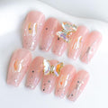 Sun&Beam Nails Handmade Long Coffin Ballerina Pink False Nail Tips with Cute 3D Spinning Butterfly Popular Charm Design Press On 10 Pcs (#45 M), FN-HM-045-M.AU