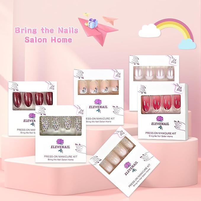 Luxury 3D Red Rhinestones Press on False Nails Extra Long Stiletto Salon DIY Manicure Reusable Fake Acrylic Christmas Nail Art Tips with Jelly Adhesive Tabs Nail File