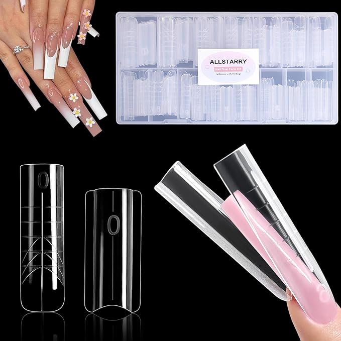 Allstarry Sandwich Dual Nail Forms, Reusable Sandwich Dual Forms 240pcs 15 Sizes Square Nail Extensions Plastic Poly Gel Nails Forms for Builder Gel No Paper Forms Needed Moldes Dual Nails Molds